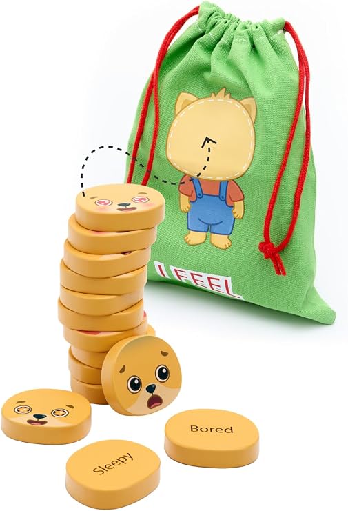 Bimi Boo Emotion Stacking Blocks for Toddlers - Montessori Social-Emotional Learning Toy Set (Set of 14 Wooden Stones)