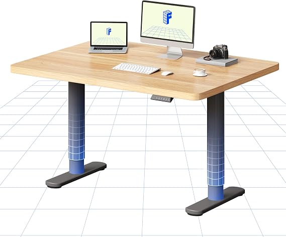 FLEXISPOT Electric Standing Desk One Piece Desktop CylineX Height Adjustable Sit Stand Up with Memory Smart Panel, 120x60 Silver Frame and Maple Top