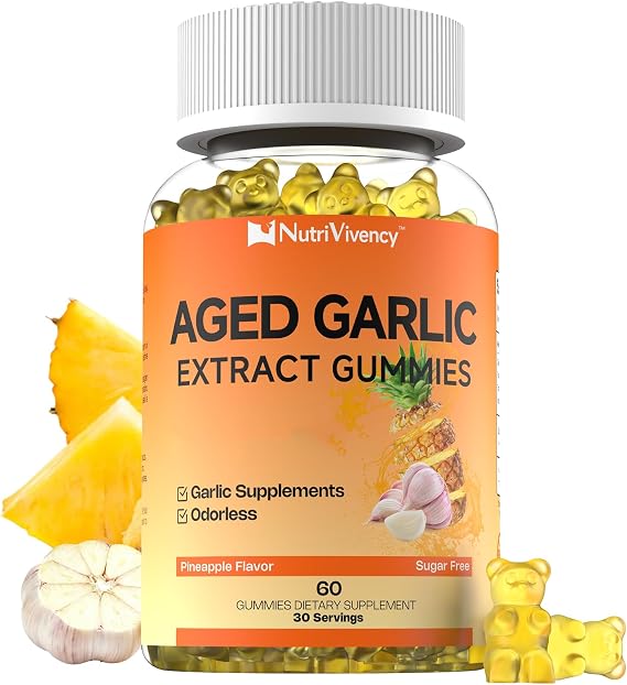 Aged Garlic Extract Gummies, 500mg Odorless Aged Garlic Supplements, Sugar Free, Vegan, Non-GMO, Pineapple Flavor, 60 Gummies