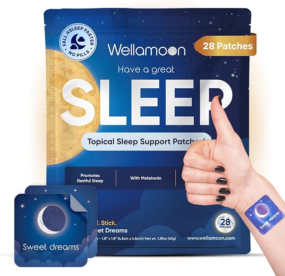 Wellamoon Original Sleep Patches for Adults Extra Strength | Easy-to-Apply Sleep Patch with Melatonin & Valerian | Relax & Wake Up Refreshed | Long-Lasting Night Comfort for Men & Women | 28 Patches