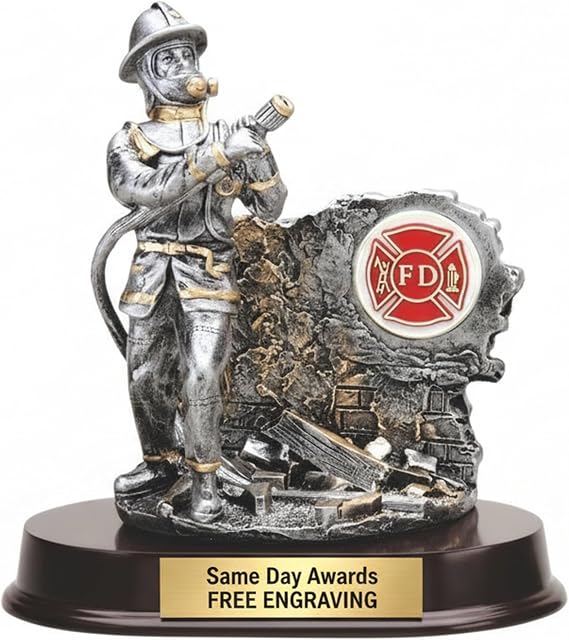 American Hero Firefighter Trophy | Free Engraving, Fire Department Award, Retirement Gift, Promotion Recognition, Fireman in Action