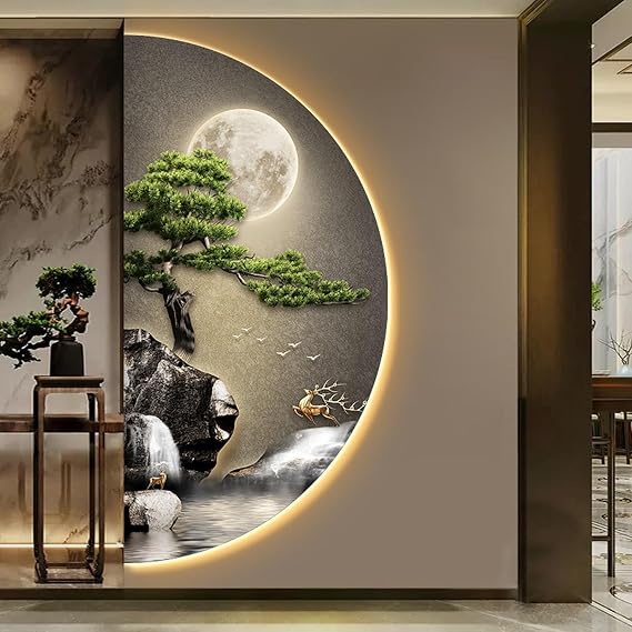 3D Wall Art Decor, 3D Relief LED Decorative Painting, Creative Landscape Wall Sculptures with LED, for Bedroom, Living Room, Entryway, Plug-in Power Supply(C,40 * 80cm/15.7 * 31.5in)