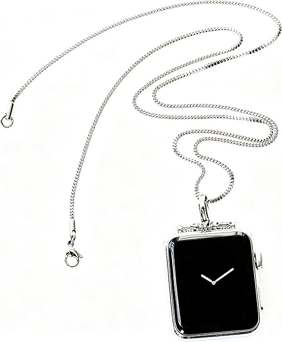 Stainless Steel Chain Necklace Smartwatch Band 38mm Series 3 2 1/40/41mm Series 9/8/7/6/5/4 New Polished Silver Metal Box Chain Strap Rope Neckband Replacement Accessories