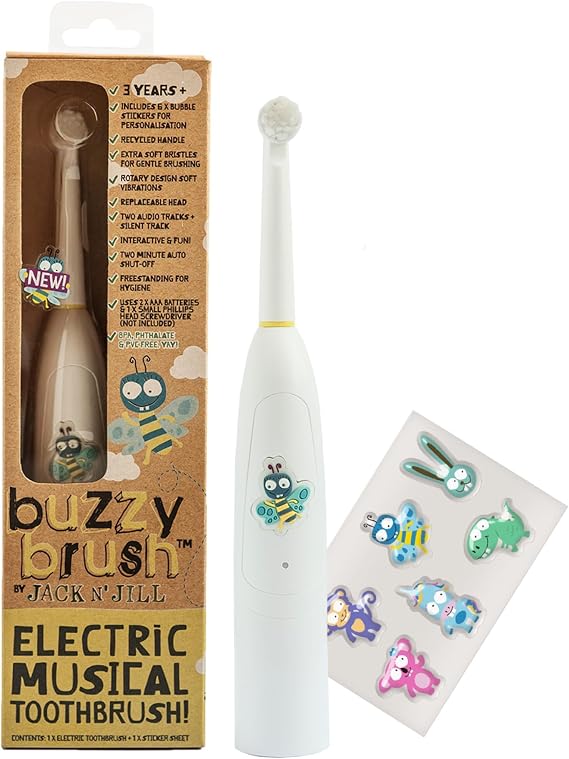 Jack N' Jill Kids Buzzy Brush Electric Musical Toothbrush Battery Operated (3+ yrs) | Kids Electric Singing Toothbrush for Ages 3 and Up, Tri Color LED, Water Resistant, Child Safe, Battery Operated