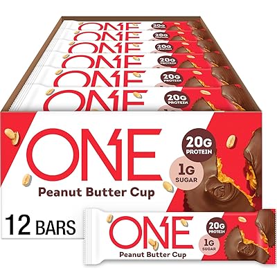 ONE Protein Bars, Peanut Butter Cup, Gluten Free with 20g Protein and 1g Sugar, Pantry Staples, 2.12 oz 12 Count
