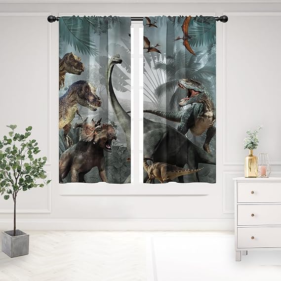 Dinosaur Boys Window Curtains, 42 x 63 Inch 2 Panels Rod Pocket
