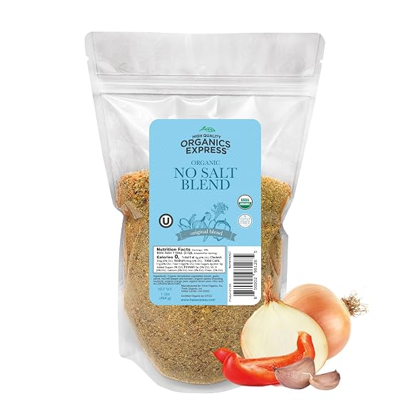 Organic No Salt All Purpose Seasoning, Salt Substitute, 100% Sodium Free, No MSG, Non-GMO, Kosher Great on Vegetables, Chicken, Fish, Salads, Eggs, Rice & Pasta, 1 lb