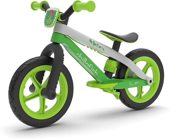 Chillafish Bmxie2 Lightweight Balance Bike with Integrated Footrest and Footbrake for Kids Ages 2 to 5 Years, 12-inch Airless Rubberskin Tires, Adjustable Seat Without Tools, Lime