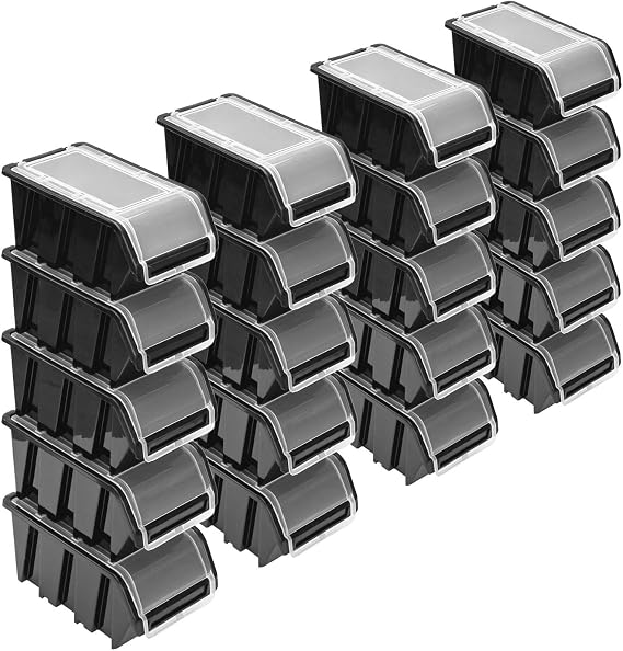 Stacking Boxes Set - 20 x Stacking Boxes with Lids 230 x 160 x 120 mm - Display Box Stacking Box Storage Box Black