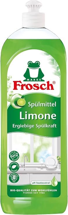 Frosch Dishwashing Liquid Green Lemon Eco-friendly Dish Soap with Green Lemon, pH-Neutral, Skin-friendly, 750ml (25.36 fl oz) Removes Grease & Dirt, Fresh Lime Scent