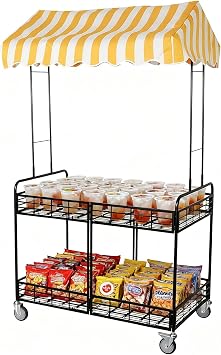 Folding Vendor Stall Cart with Canopy, Mobile Outdoor Cart for Street Vending,Commercial Display Stand for Market and Street Food(Yellow, 90x60CM/35 2/5 x23 3/5 in)