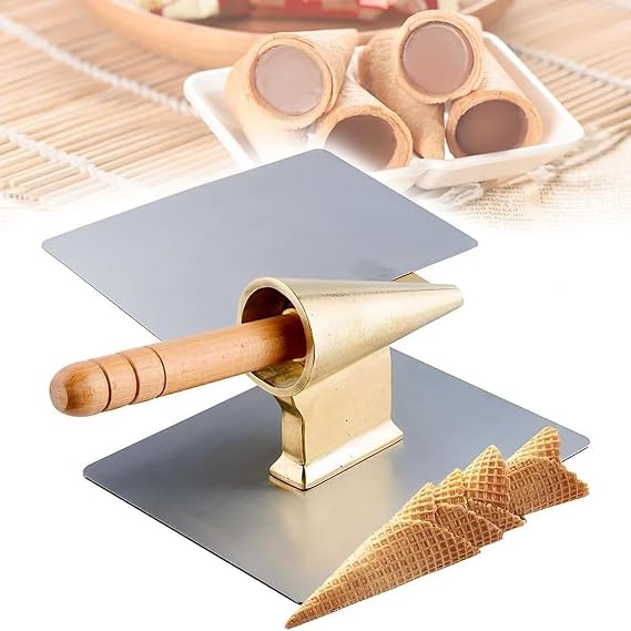 Ice Cream Cone Mold, Commercial Pure Copper Ice Cream Roll Cylinder Mold with Comfortable Handle, Cone Bottom Diameter 41MM and Cone Height 143MM, Rapid Prototyping, for DIY Ice Cream Waffle Cones