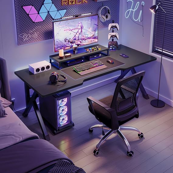 Large Gaming Desk, Black PC Computer Desk, Ergonomic Home Office Desk with Carbon Fiber Surface Gaming Table Workstation for Gift Idea 39.4 x 23.6 x 29.5 inches 100 x 60 x 75 cm