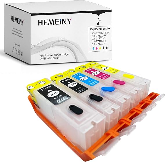 Empty Refillable Ink Cartridge Replacement For Canon PGI-270 CLI-271 Ink, Works With PIXMA MG5720 MG5721 MG5722 MG6820 MG6821 MG6822 MG7720 TS9020 TS8020 TS6020 TS5020 Printer