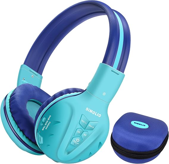 SIMOLIO Kids Bluetooth Headphones, Wireless Headsets with 75/85/94dB Safe Volume for Toddler Teens, Bluetooth 6.0 with Mic, 3.5mm Cord & Share Port, 30H Play Time, Foldable w/Case for Travel iPad PC