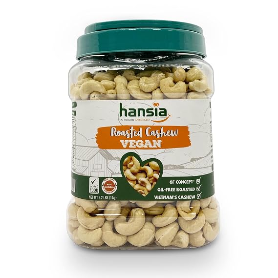 Hansia Organic Keto Kosher Vegan Cashews, Dry Roasted Unsalted Superfood, Gluten-free, Fresh, Healthy, Low Sodium Snacks, Rich of Protein & Natural Fiber, Protein, Vitamin and Iron
