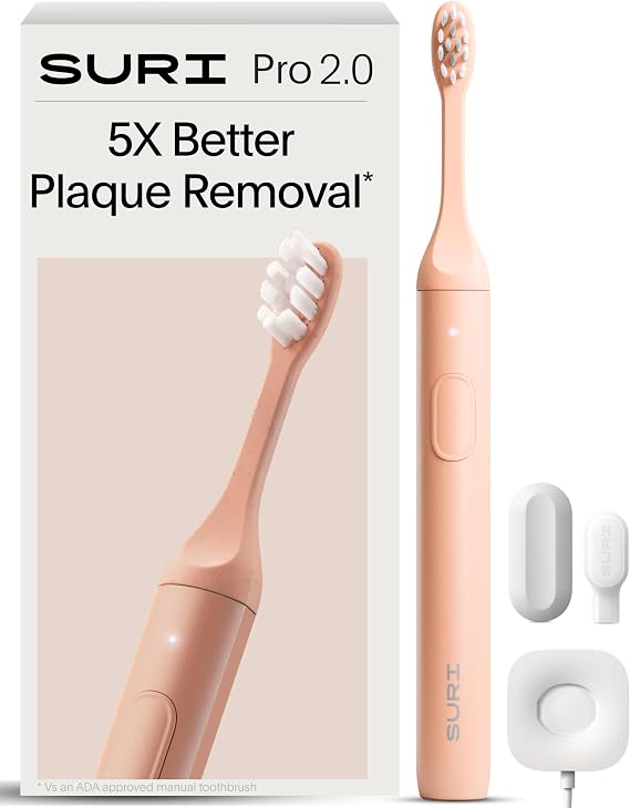 SURI 2.0 New Sonic Electric Toothbrush with Pressure Sensor | 1 Month+ Battery | Electric Toothbrush for Adults | Travel Toothbrushes | Tooth Brush | Pink
