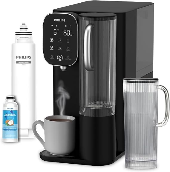 Philips 6500 Reverse Osmosis Water Dispenser: Purified Hot and Chilled Water in Seconds 5-in-1 RO Filter Reduces >110 Pollutants 3:1 Pure/Waste Water UV-C Protection No Installation 2000L