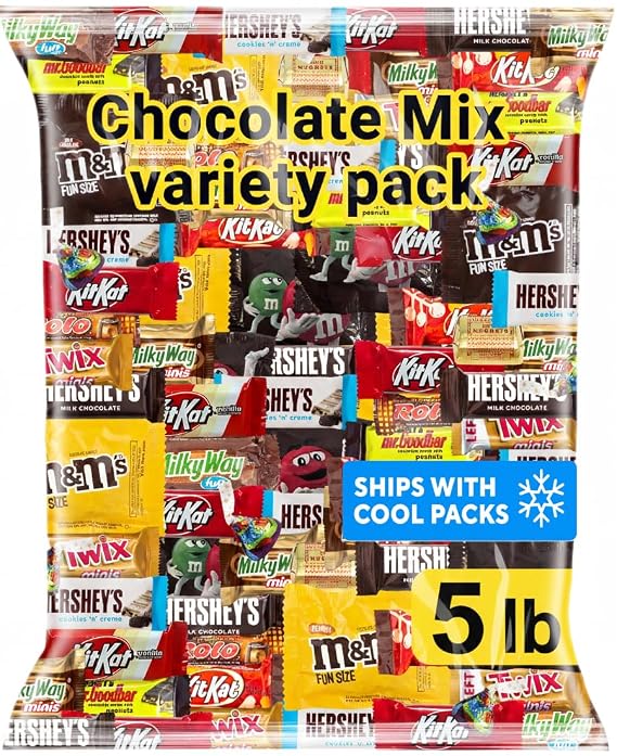 Chocolate Assorted Bulk Candy Variety Pack 5lb - Mini Chocolate Bars, Milk & Dark Chocolate Mix - Individually Wrapped Bulk Candy for Office Snacks, Party Favors and Treat Bags