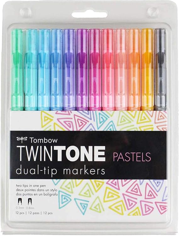 Tombow 61501 TwinTone Marker Set, Pastel, 12-Pack. Double-Sided Markers Perfect for Planners, Journals, Doodling, and More!