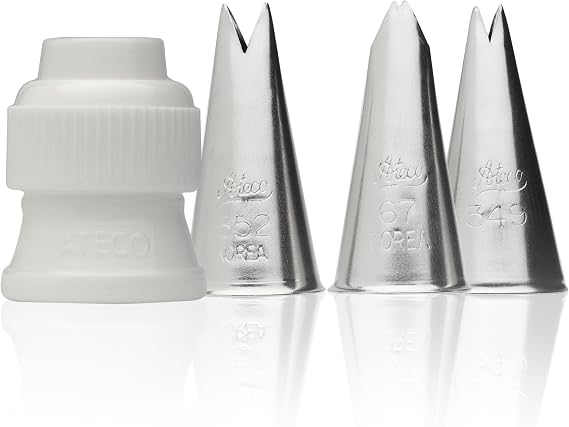 Ateco 382-4 Piece Leaf Decorating Tube Set, Includes Stainless Steel Tips: 67, 349, 352 & One Standard Coupler