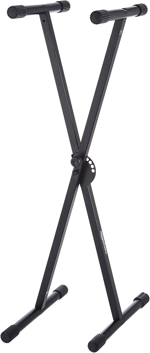 Amazon Basics Keyboard and Piano Stand, Adjustable Height, Portable Single-X-Shape, Stable Steel Construction, Black