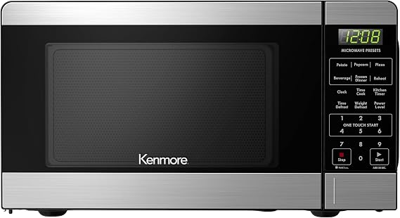 Kenmore KMCMV207S2-07 Countertop Microwave 6 Auto-Preset Menus, Child Lock, Defrost & Express Cooking Features, 0.7 Cu Ft, Stainless Steel