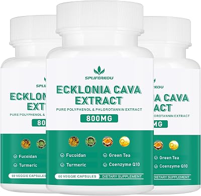 Spliferikou Ecklonia Cava Extract, 800mg, 180 Veggie Capsules with Fucoidan, Green Tea, Turmeric, CoQ10, Dietary Supplement