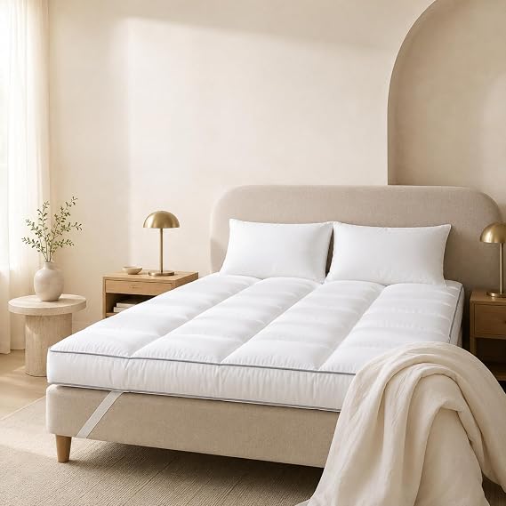 Mattress Topper King Size Bed - Extra Thick 4 Inches / 10cm Bounce Back with Elasticated Corner Straps Soft and Breathable, Hypoallergenic Comfy Bed Mattresses Toppers (King)