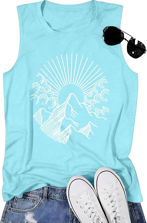 Mountain Sunrise Tank Tops Women Hiking Mountain Sleeveless T Shirt Tees Camping Vest Muscle Shirt