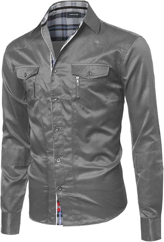 Youstar Men's Slim Long Sleeve Striped Button Down Shirt