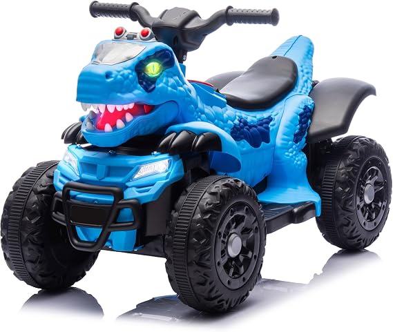 Electric Ride On Dinosaur ATV for Kids Age 3,12V Kids Electric Car with 4 Wheelers Ride On Toy with Music,Bluetooth & LED Lights,Birthday Gift for Unisex Child and Toddler (Blue)