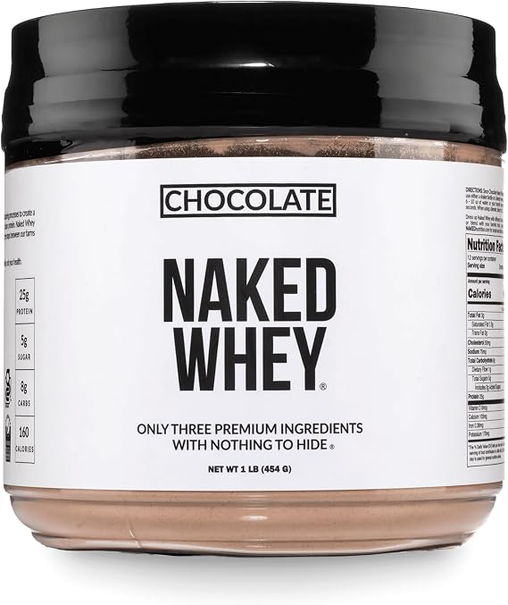 NAKED Chocolate Whey 1LB - All Natural Grass Fed Whey Protein Powder, Organic Cacao, and Coconut Sugar - NSF Certified, No GMO, No Soy, and Gluten Free, Aid Growth and Recovery - 12 Servings