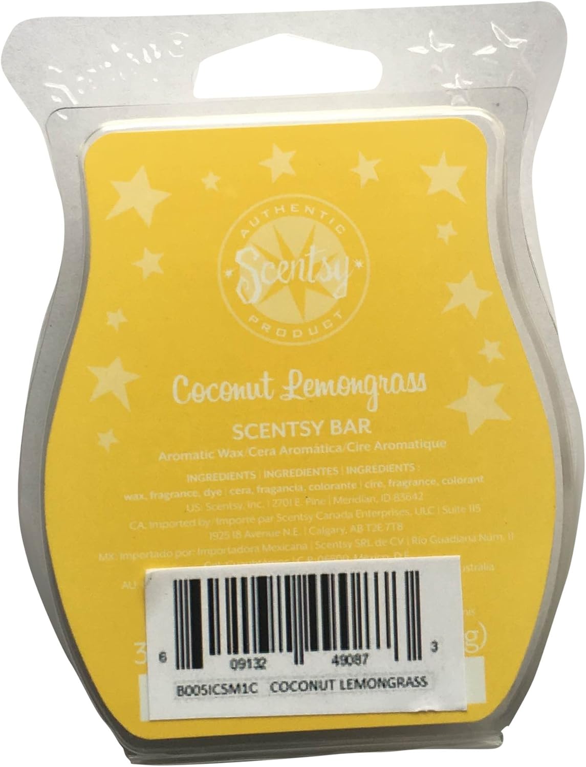 Scentsy Coconut Lemongrass Bar Wickless Candle Tart Warmer Wax, 3.2 fl. oz