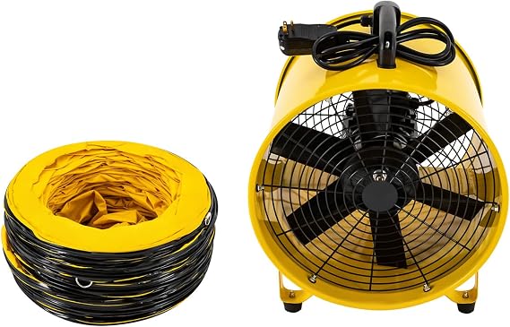 Portable Utility Blower Fan, 16 Inches, 1100W 2160 & 3178 CFM High Velocity Ventilator w/ 32.8 ft/10 m Duct Hose, Portable Ventilation Fan, Industrial Ventilator for Exhausting at Home and Job Site