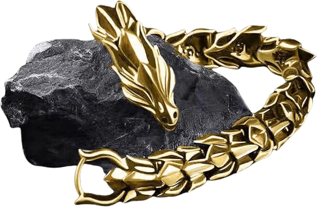 Dragon Chain Bracelet Grunge & Punk Men's Stainless Steel Plated Gold Silver Dragon Head Bone Form Heavy Metal Link Bracelet