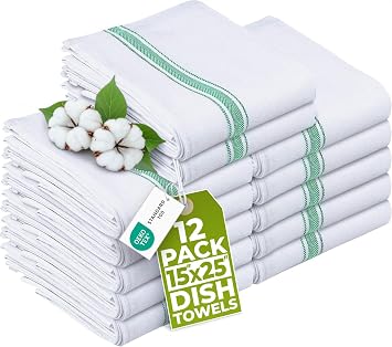 Utopia Towels Green Dish Towels [12 Pack - 15 x 25 Inches] 100% Ring Spun Cotton Highly Absorbent & Reusable Cleaning Bar, Tea, Kitchen and Dishcloths Set - 200 GSM