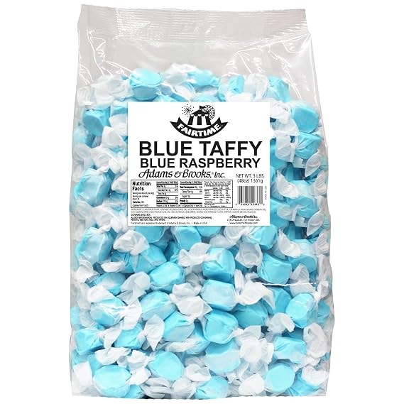 Fairtime Blue Raspberry Taffy, 3 Pound Bag (Pack of 1) - Individually Wrapped Saltwater Taffy Candy Bulk Pack - Soft & Chewy Candy for Buffet, Party, Wedding Favors, Birthday Parties or Goodie Bags