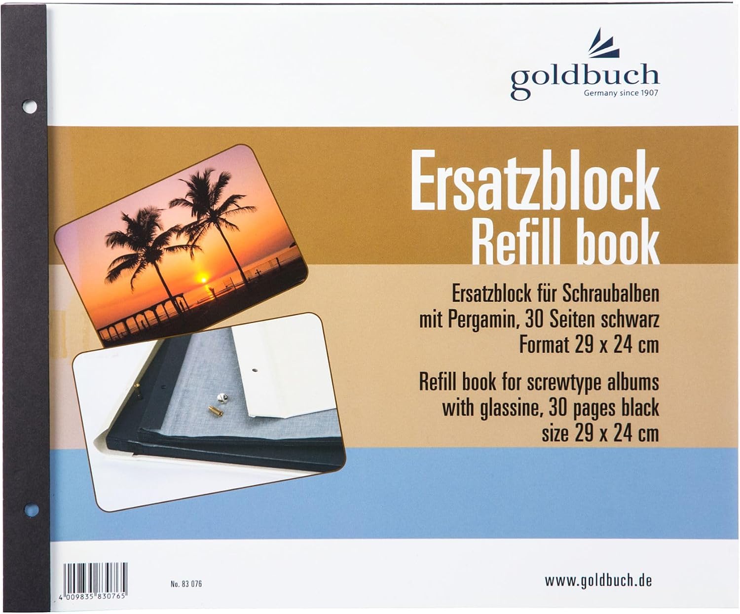 goldbuch 83076 Ersatzblock für Schraubalbum 30 schwarze Seiten mit Pergamin-Trennblättern Passend für Foto Album mit einer Größe von 30 x 25 cm Nachfüll Pack für Fotoalben