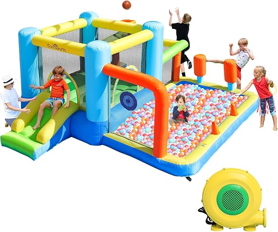 Inflatable Bounce House, Bounce House for Kids, Bounce House for 3-6 Years, Obstacle Course Bounce House, Kids Bouncy Castle, Outdoor Indoor Jump House with Ball Pit