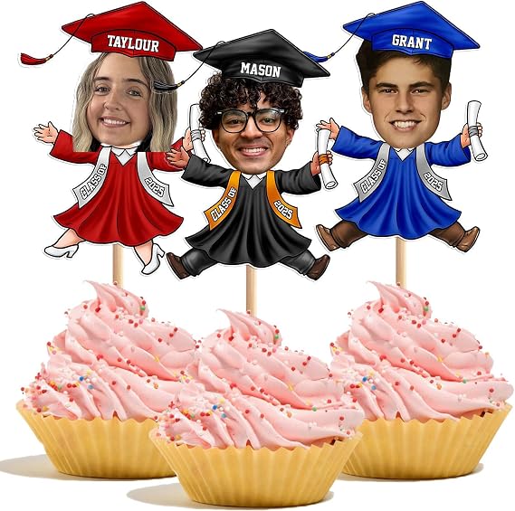 Custom Graduation Cupcake Toppers for Class of 2026, 2026 Graduation Party Mini Cake Decorations, Option Colors