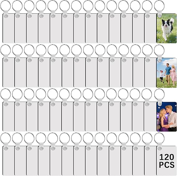 360Pcs Sublimation Keychain Blanks Rectangle Bulk Products Double Sides 120 MDF Sublimation Key chains Blank with 240 Rings and Clips Heat Transfer for Craft