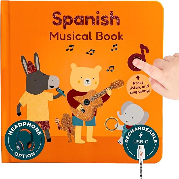 Cali's Books Spanish Book for Toddlers 1-3 - Musical Books for Kids, Interactive Baby Sound Book, Educational Song Learning Toys, Bilingual Music Toy for Babies, Libros para ninos en Espanol