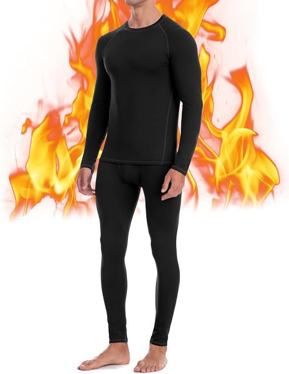 Mens Thermal Underwear Set - Fleece Lined Long Johns Thermals Top and Bottom Base Layer for Cold Weather Winter