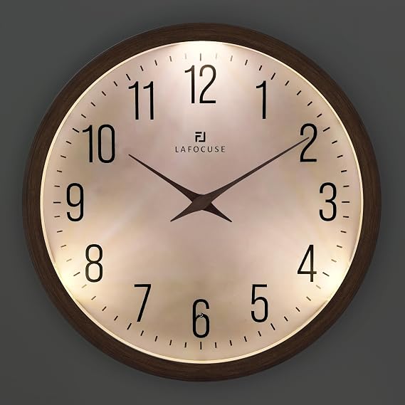 Lafocuse 12 Inch Glowing Night Light Wall Clock Battery Operated Brown