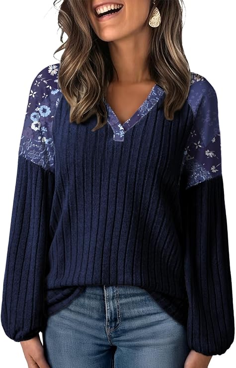 Acelitt Sweaters for Women V Neck Casual Knit Long Sleeve Tops Lightweight Pullover Clothes Fall Fashion Outfits 2025
