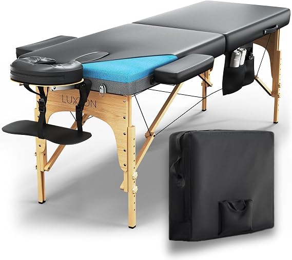 Memory Foam Massage Table Premium Portable Foldable Massage Bed Height Adjustable 72 Inches Long 27 Inches Wide Home Salon Spa Bed Tattoo Table with Accessories & Carrying Case Easy Set Up