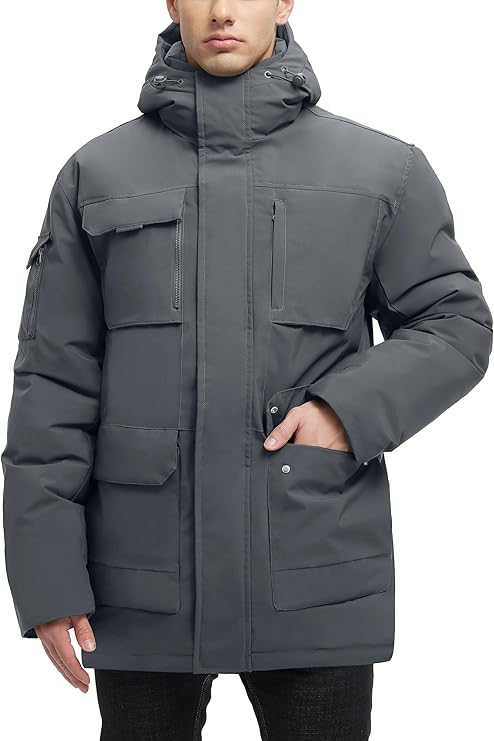 VOPOKER Mens Winter Coats Waterproof Padded Jacket with Hood Windbreaker