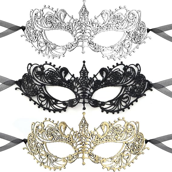 TCOTBE 3 Pcs Venetian Lace Masquerade Masks for Women Halloween Mardi Gras