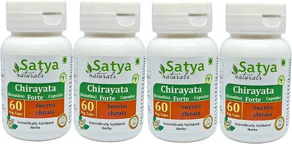 Chirayata Capsule 500 mg. 60 Units per Pack | Swertia Chirata (Kiratatikta) Extract Capsules (Pack of 4)